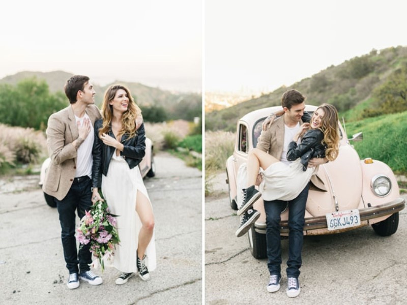 Picture Of romantic hollywood engagement session with a vintage car  9