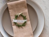 Rustic Diy Rosemary Wreath Place Cards For Your Winter Wedding