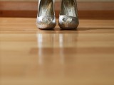 silver peep toe wedding shoes will add a sparkly and bright touch to your winter bridal look