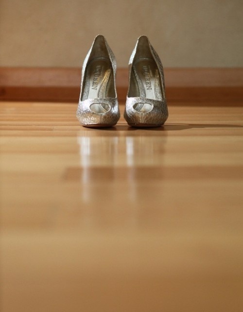 silver peep toe wedding shoes will add a sparkly and bright touch to your winter bridal look