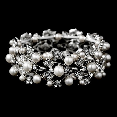 a gorgeous silver wedding bracelet with pearls and rhinestones is amazing for a winter bride