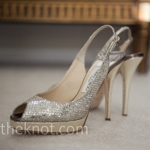 silver peep toe wedding heels are a bold and sparkly idea to rock at your winter wedding