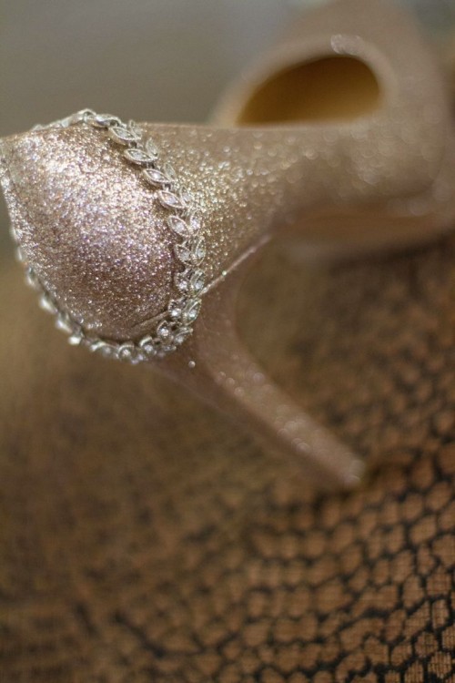 sparkling gold wedding shoes are an amazing addition to any bridal look, whether it's a glam wedding or not