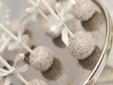 glam silver glitter cake pops will be a nice addition to your NYE wedding sweets table