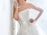 a strapless lace embellished wedding ballgown is a refined and gorgeous option for a NYE bride