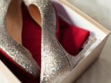 silver glitter wedding shoes are a stylish and shiny addition to a bridal or bridesmaid look