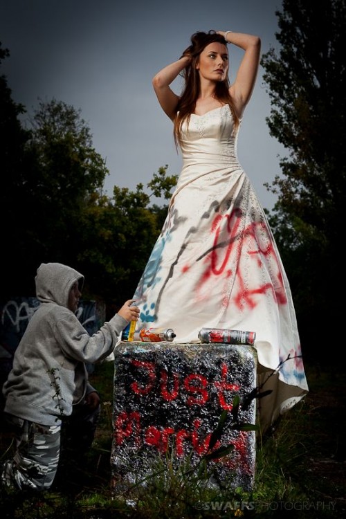 trash the wedding dress with colorful graffiti - make it bolder and cooler supporting the big city style