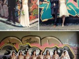 bold wedding portraits done in the backdrop of colorful and cool graffiti are amazing for a modern big city wedding