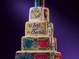 a colorful graffiti square wedding cake is a fantastic idea for a modern and bold wedding, it looks unbelievable