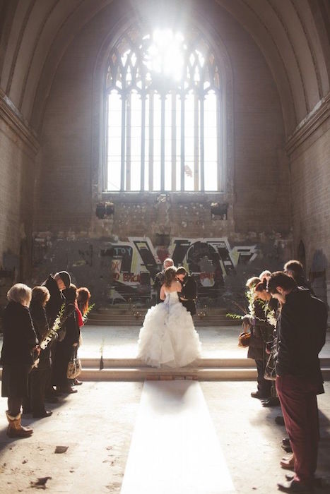 a chapel with graffiti inside is a creative and out of the box space to tie the knot, a fresh take on traditional churches