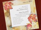a colorful handpainted wedding invitation suite with bold leaves looks very pretty and romantic