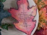 a fall wedding invitation shaped and colored as a fall leaf is a very fun and cute idea