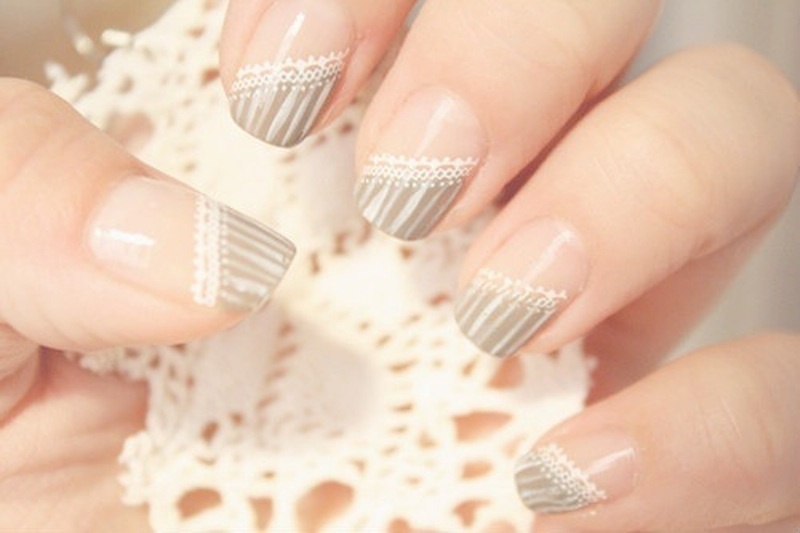 Nude and grey lace wedding nails look tender and out of the box and will fit not only boho but many other bridal looks