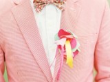 don’t be afraid of bright shades and colors, for example, pink, and add a bold boutonniere and a bow tie