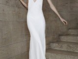 a minimalist slip wedding dress in white with a deep neckline is a gorgeous idea for a minimalist bride