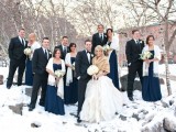 navy bridesmaid dresses and white coverups for a chic and bold bridal party look