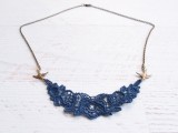 a navy lace necklace with gold birds is a lovely and bold accessory for a bride or bridesmaids