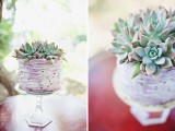 a whimsical ombre lilac buttercream wedding cake topped with succulents is a very cool modern idea for a wedding