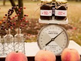 fresh apple butter in jars is a great fall or Thanksgiving wedding favor idea, make and pack it yourself