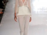 an all-glam bridal pantsuit with glitter pants and a top plus a mini skirt with pockets for an haute couture bride