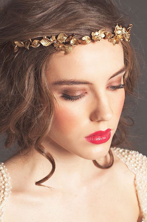 a lovely gold flower and leaf headpiece is a refined and chic accessory for a bride who wants a delicate and cute touch to her look or a flower crown that doesn't wither