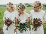 mismatching white bridesmaid dresses are great for spring or summer wedding, they will be nice for a boho or rustic wedding