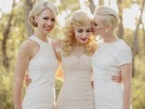 mismatching plain white bridesmaid dresses are a lovely solution for a modern or minimalist wedding