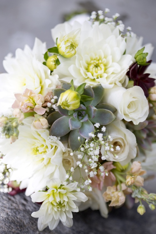 white and blush blooms, baby's breath and succulents are a great combo for a neutral wedding, it looks catchy