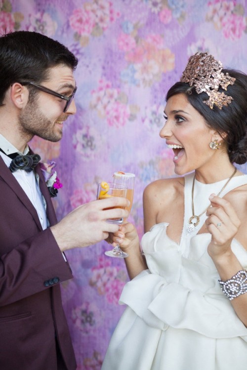 a large rose gold embellished crown is a gorgeous accessory for a modern and refined bride