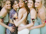 spaghetti strap mint green maxi bridesmaid dresses and a gorgeous moody floral maxi dress with a cutout back