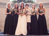 black strap maxi dresses with V necklines and a knee neutral embellished dress for the maid of honor