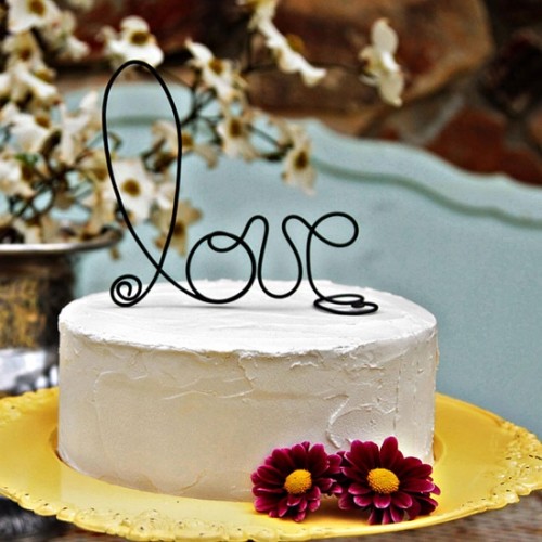 a black wire LOVE cake topper is always a good idea, it's non-traditional yet very cute and fun