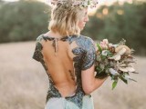 a gorgeous green wedding dress with a black sequin bodice, an open back
