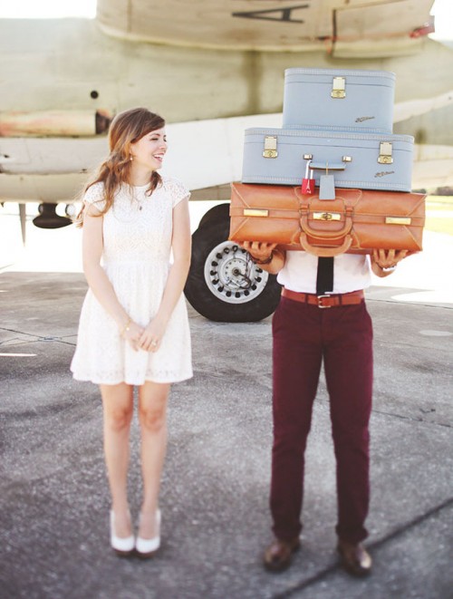 Vintage Inspired Engagement Session At An Airplane Hangar