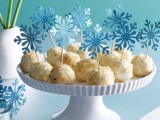 sweets topped with blue snowflake toppers are amazing for a winter wedding – you can turn your simple desserts into winter ones easily