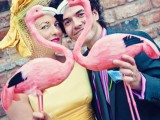 your wedding portraits will look funnier and cooler with pink flamingo statuettes, try that