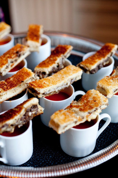 tomato soup and meat sandwiches for warming up and hearty winter wedding appetizers