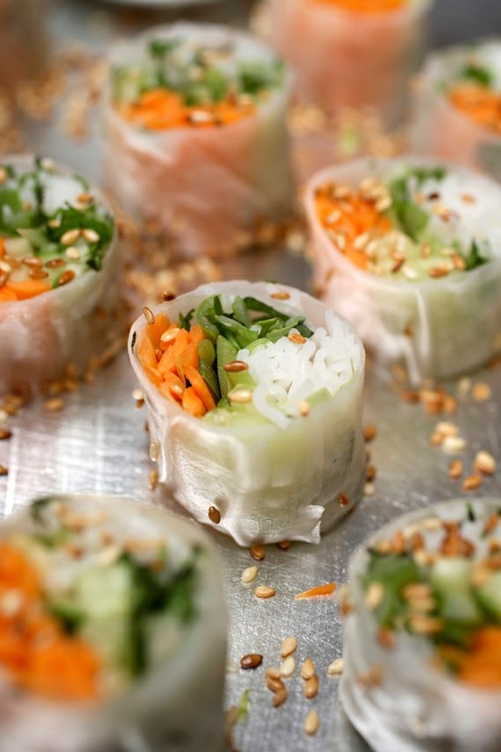 spring rolls with fresh veggies, spices and rice are amazing for a spring wedding or any vegetarian wedding, too
