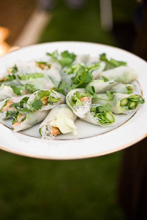 spring rolls with cucumbers, rice, leeks, fresh herbs are amazing for any kind of spring wedding and for many other weddings, too